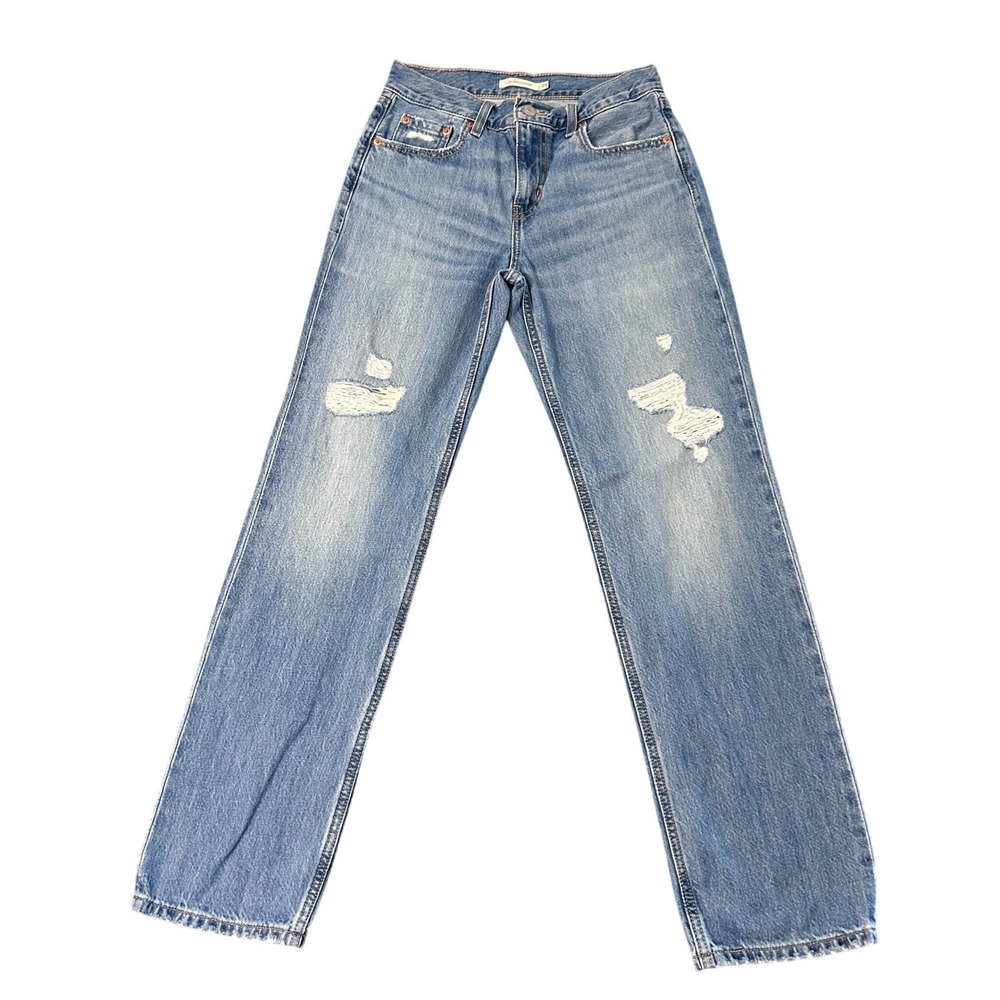 Levis Low Pro Straight Jeans Womens 26x30 Blue Light Wash Distressed